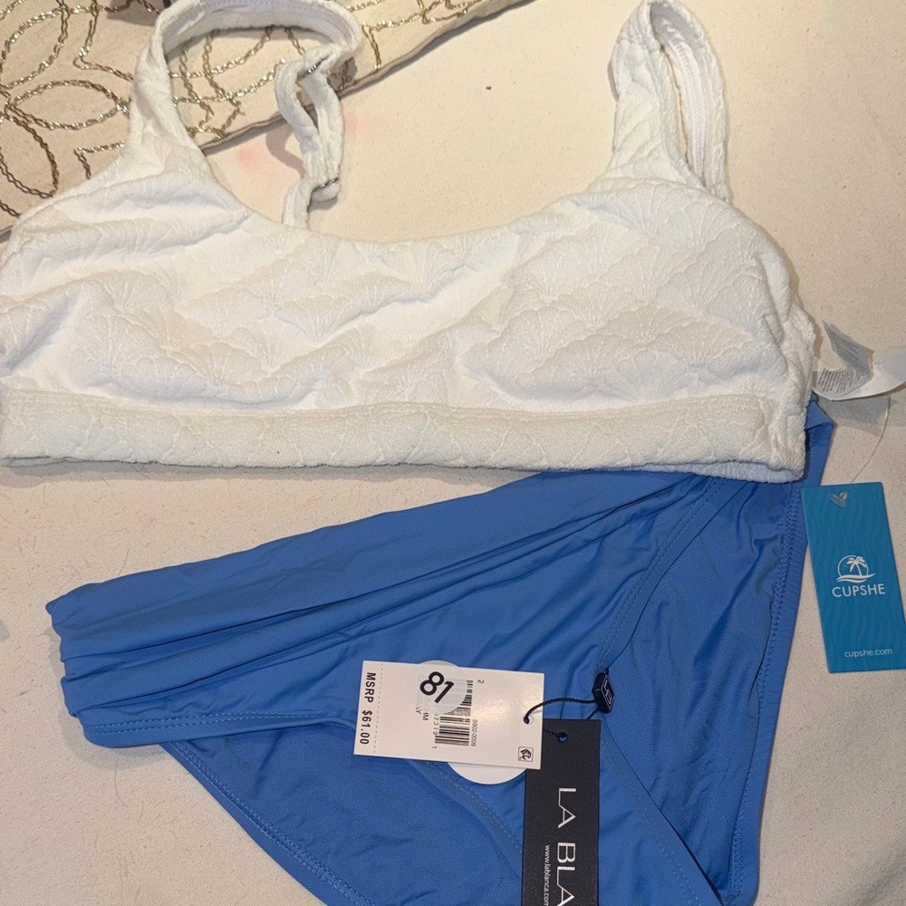 Cupshe White and Blue Bra Set